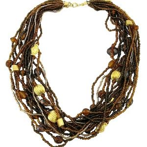 Brown Bead 18" Multi Strand Collar Necklace